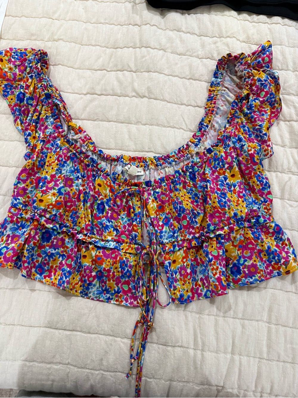 For Love & Lemons Multicolor Floral Ruffle Tie-Front Crop Top